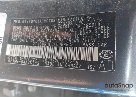 2014 Toyota Corolla S Plus из США, поврежденный, VIN 2T1BURHE5EC069636